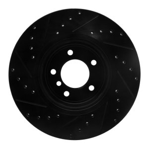 BMW 135IS Brake Rotor (1) - Front Right - R1 Concepts - Drilled & Slotted - Black - `06-`13